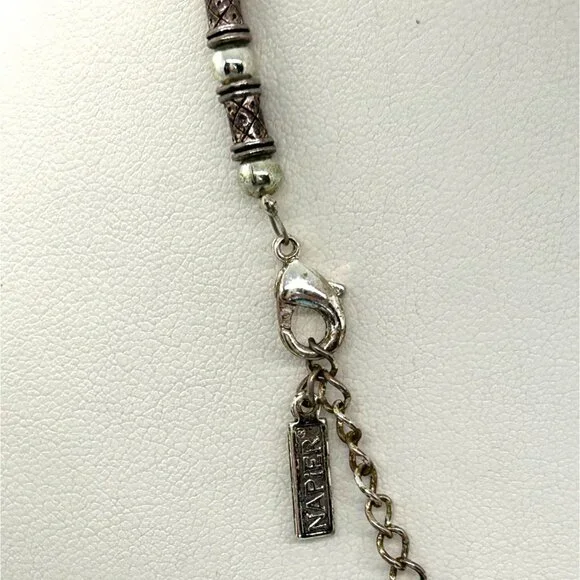 Vintage Napier Silver-Tone Beaded Necklace Textured Cylindrical Metal Beads 18" - Picture 6 of 10